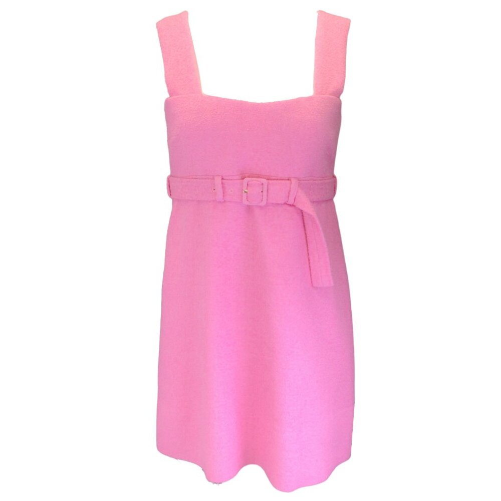 PATOU BEGONIA PINK COTTON-BLEND TWEED CORSAGE BELTED MINI DRESS